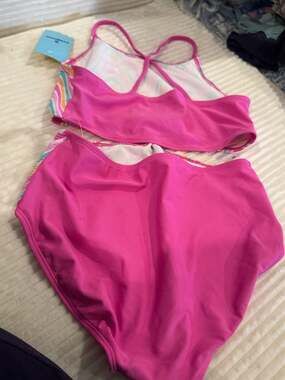 Art Class Kids Knotted Monokini 1PC Swimsuit Playful Pink Wavy Print Size 16